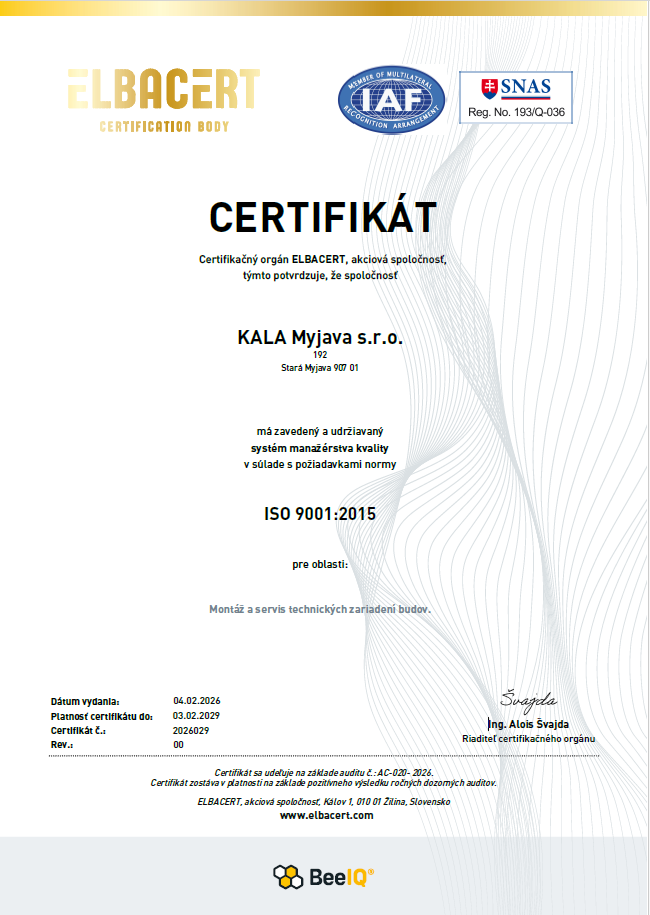 KALA MYJAVA ISO 9001_2026